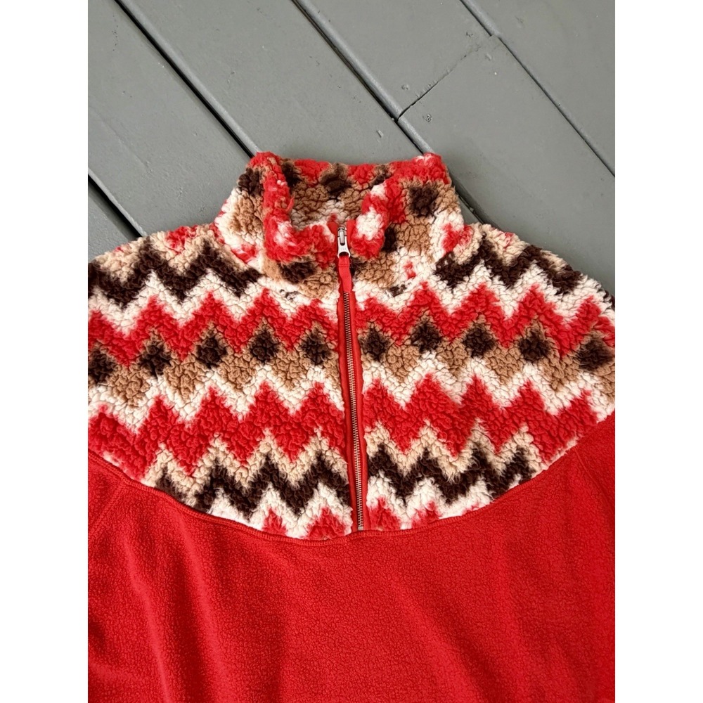 Aerie Hometown Holiday Quarter Zip Sweatshirt Red Sherpa Tribal Sz XL‎ - Picture 2 of 8